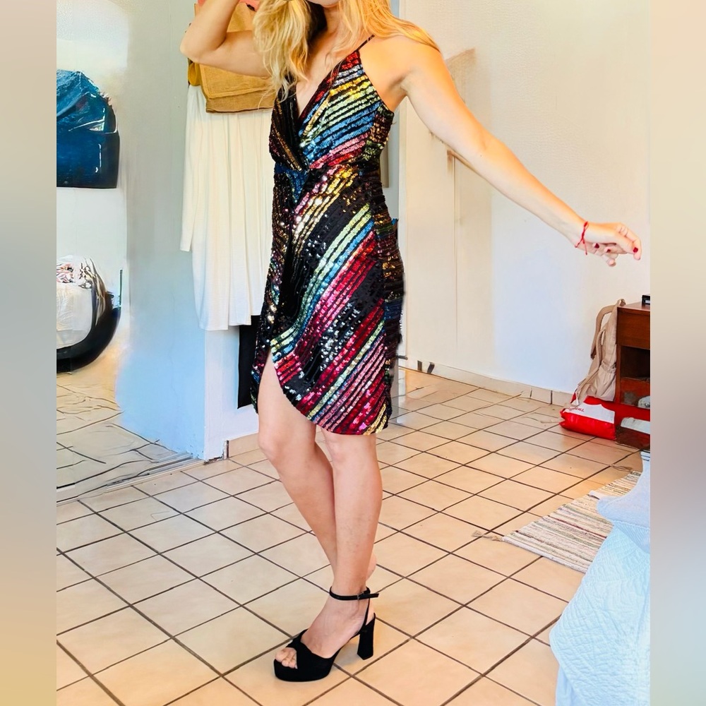 Multicolor Sequin Wrap Dress